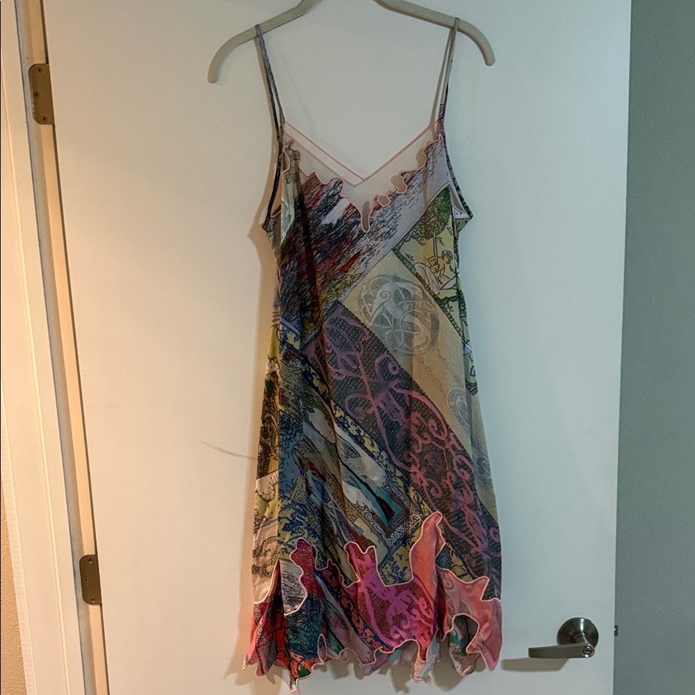 Diesel Gray Multicolor Graphic V-Neck Slip Dress with Red Tag